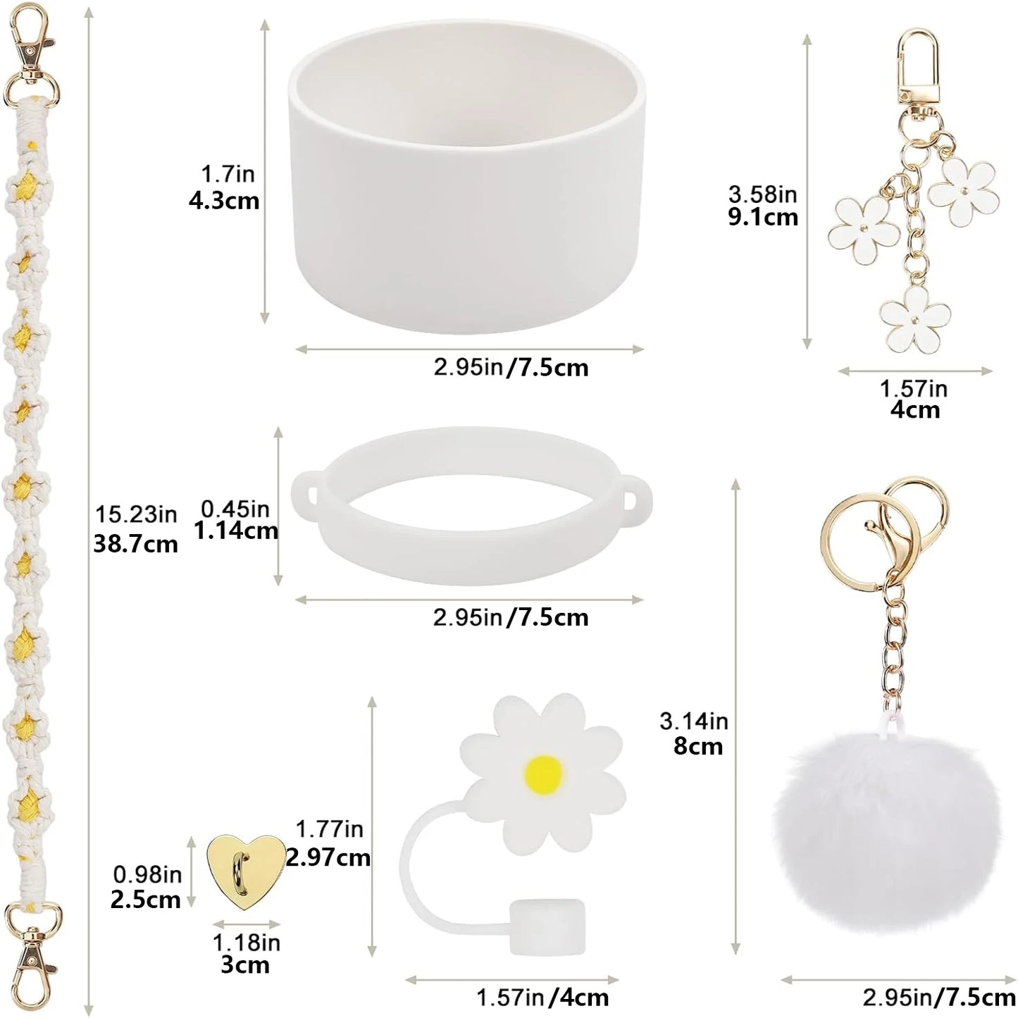 7Pcs for Stanley Cup Accessory Set Includes 1 Water Bottle Handle Strap, 1 Cup Cover, 1 Fixed Cup Cover, 1Straw Cover, 3 Charms