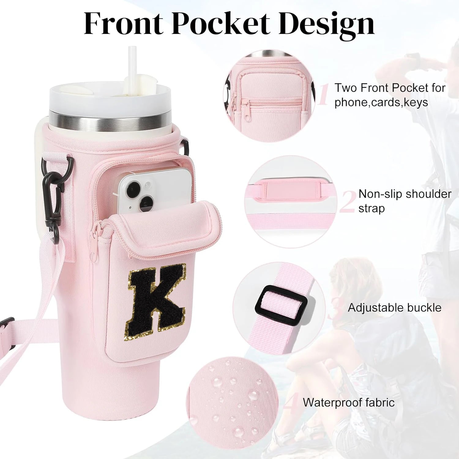 A to Z Collegiate Letters Stanley Holder Bag with Strap for 40oz