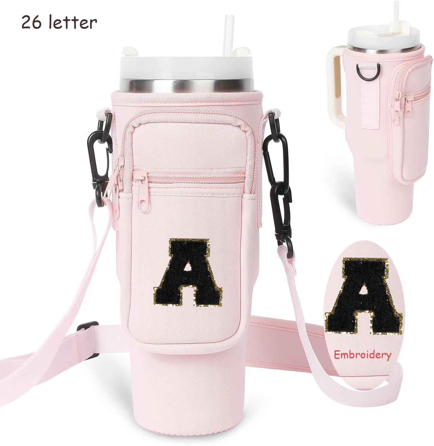 A to Z Collegiate Letters Stanley Holder Bag with Strap for 40oz