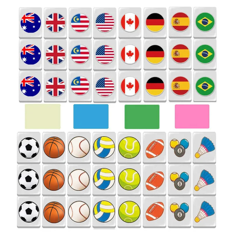 64 Blocks Tiktok Seaside Escape Mahjong Tile Game with Pattern of Flag Ball 1/2 Players Funny Parent Child Party Game Toy Gift 