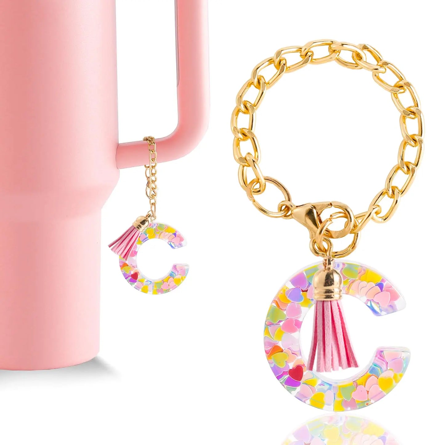 Boho Letter Charm for Stanley Cup Initial Keychain Charm