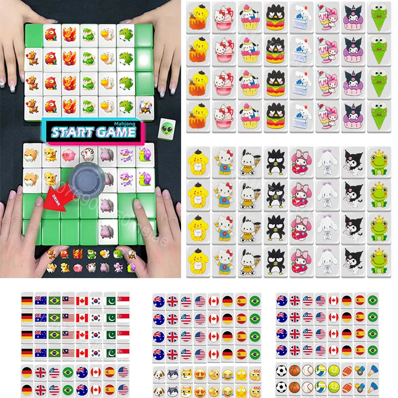 64 Blocks Tiktok Seaside Escape Mahjong Tile Game with Pattern of Flag Ball 1/2 Players Funny Parent Child Party Game Toy Gift 