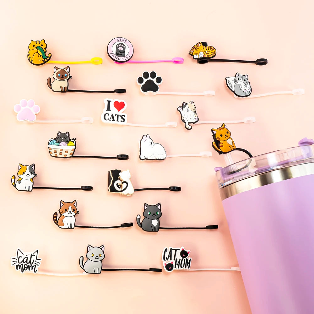 10PCS Cat Series Silicone Straw Cover Cap, 10Mm Straw Topper for Drinking Cup Decoration, Party Supplies Dustproof Straw Tips