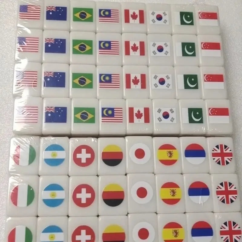 64 Blocks Tiktok Seaside Escape Mahjong Tile Game with Pattern of Flag Ball 1/2 Players Funny Parent Child Party Game Toy Gift 
