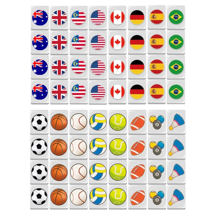 64 Blocks Tiktok Seaside Escape Mahjong Tile Game with Pattern of Flag Ball 1/2 Players Funny Parent Child Party Game Toy Gift 