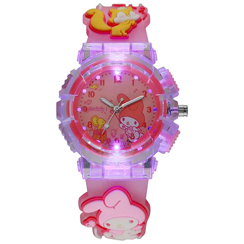 Watch Kawaii Melody Cinnamoroll Children LED Luminous Watch Kuromi Hello Kitty Student Wrist Watch Kids Birthday Gift Toy