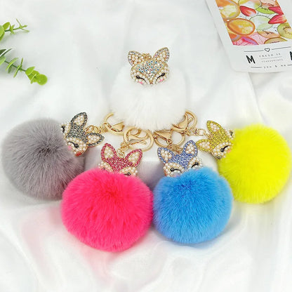 Crystal Fox with Pom Pom Fur Charm