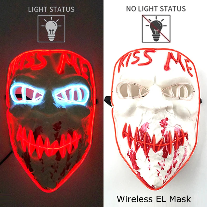 Wireless Halloween Neon LED Purge Mask Masque Masquerade Party Masks Light Grow in the Dark Horror Mask Glowing Masker