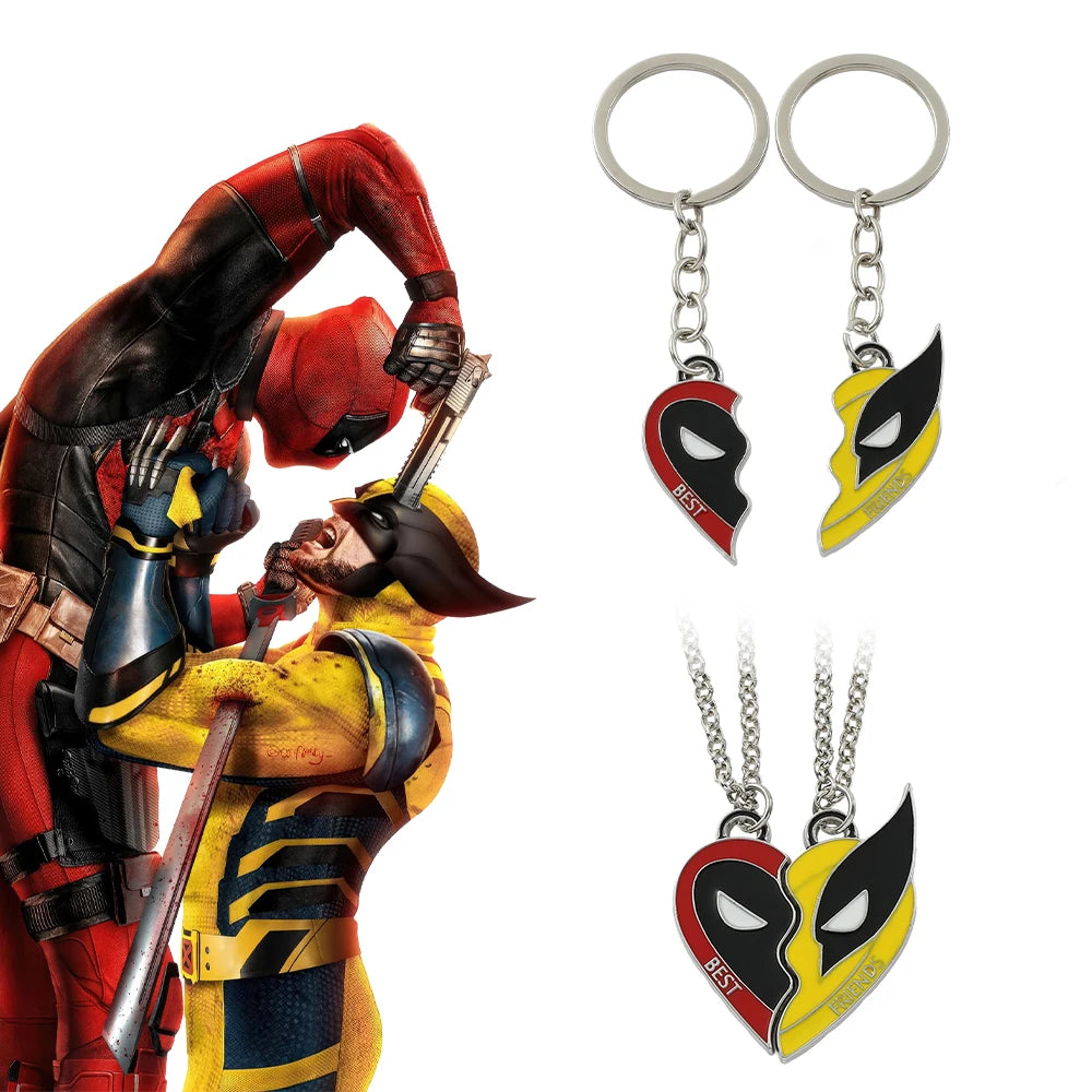 2Pcs Deadpool & Wolverine Necklace and Keychain Best Friends Set