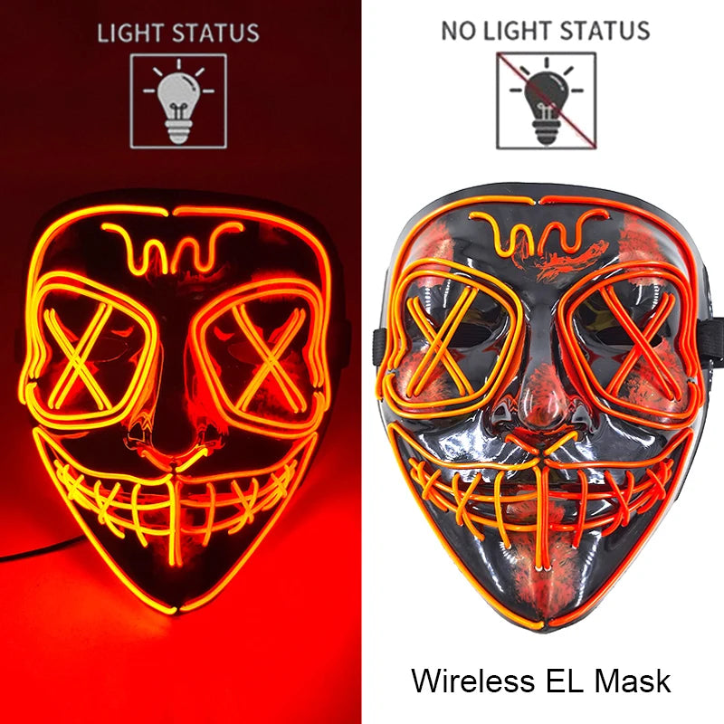 Wireless Halloween Neon LED Purge Mask Masque Masquerade Party Masks Light Grow in the Dark Horror Mask Glowing Masker