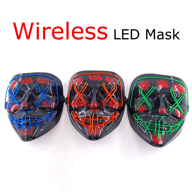 Wireless Halloween Neon LED Purge Mask Masque Masquerade Party Masks Light Grow in the Dark Horror Mask Glowing Masker