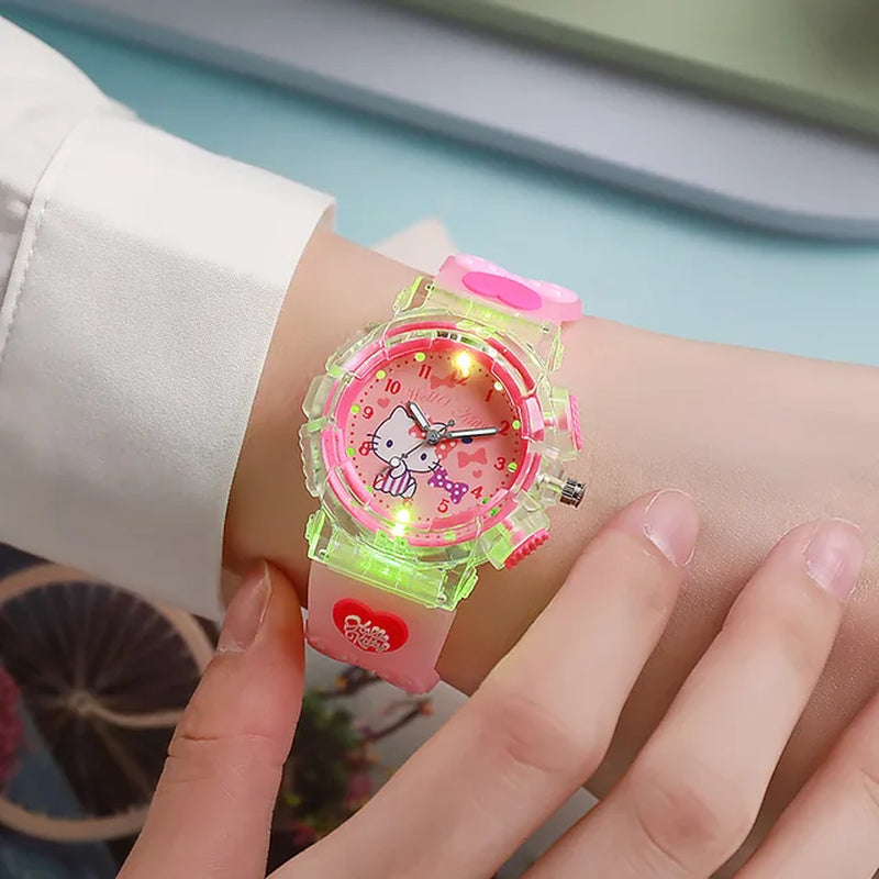 Watch Kawaii Melody Cinnamoroll Children LED Luminous Watch Kuromi Hello Kitty Student Wrist Watch Kids Birthday Gift Toy