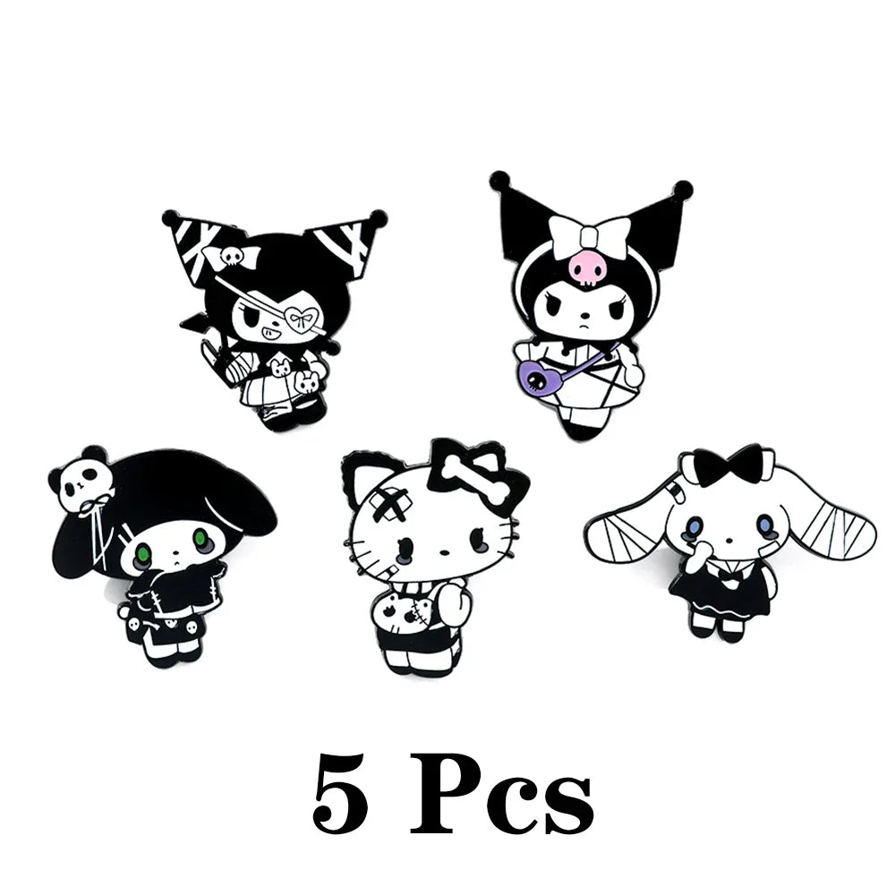 5 Pcs Halloween Hello Kitty Brooch Funny Kuromi Cinnamoroll Enamel Pin Metal Badge Knapsack Clothing Jewelry