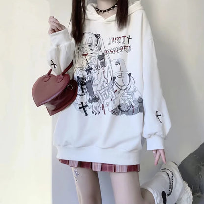 Harajuku Oversized Female Graphic Anime Hoodie Women Tops E Girl Kawaii Clothes Long Sleeved Top Sweatshirt Women Pullovers