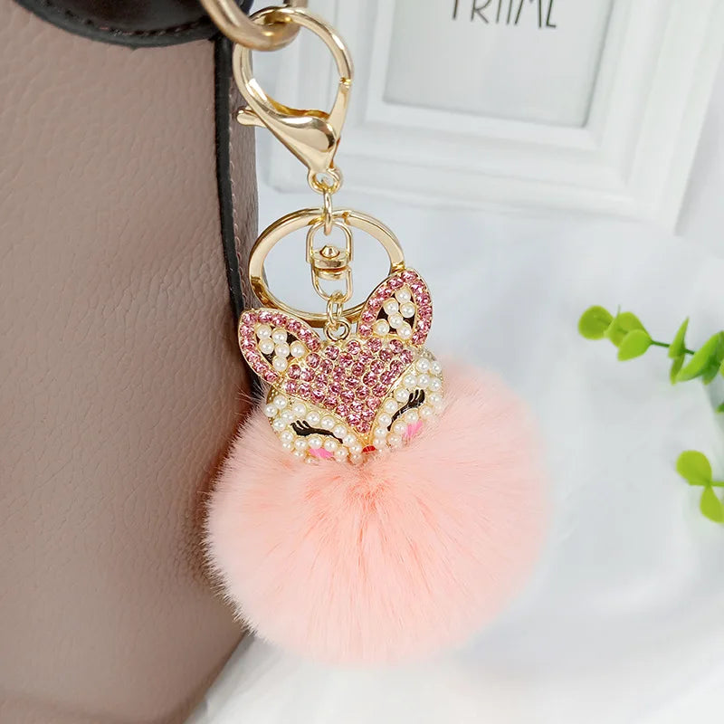 Crystal Fox with Pom Pom Fur Charm