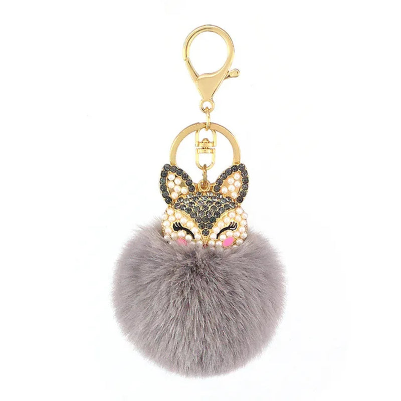 Crystal Fox with Pom Pom Fur Charm