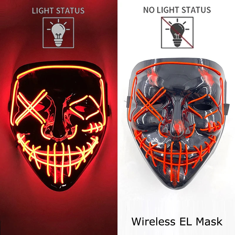 Wireless Halloween Neon LED Purge Mask Masque Masquerade Party Masks Light Grow in the Dark Horror Mask Glowing Masker