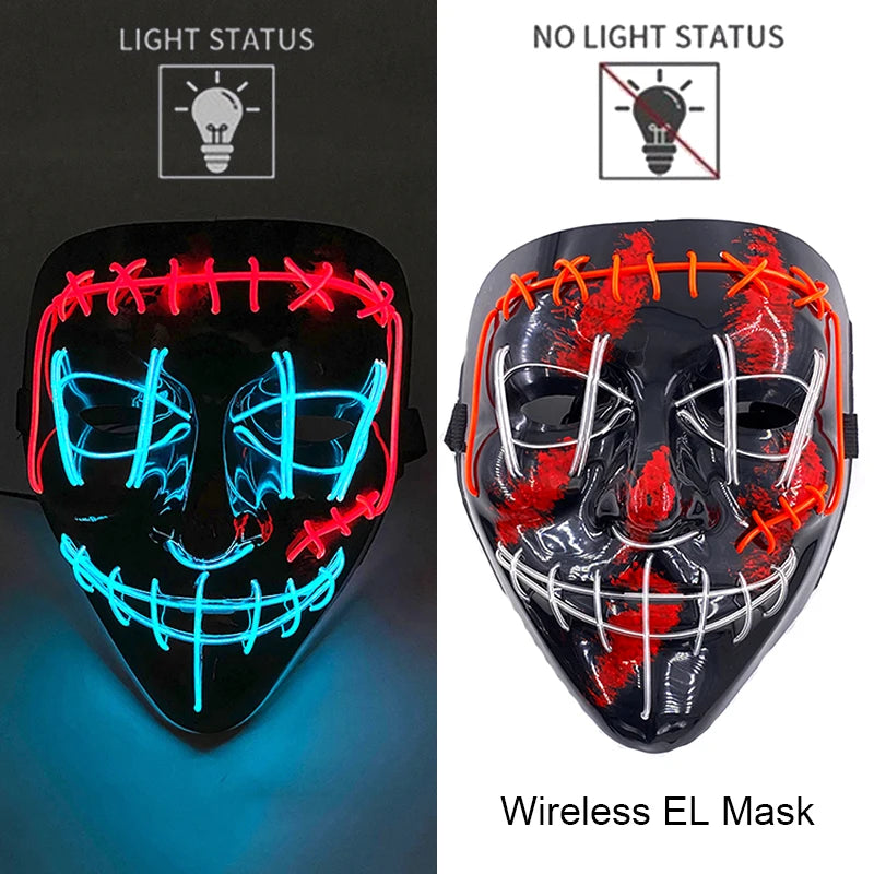 Wireless Halloween Neon LED Purge Mask Masque Masquerade Party Masks Light Grow in the Dark Horror Mask Glowing Masker