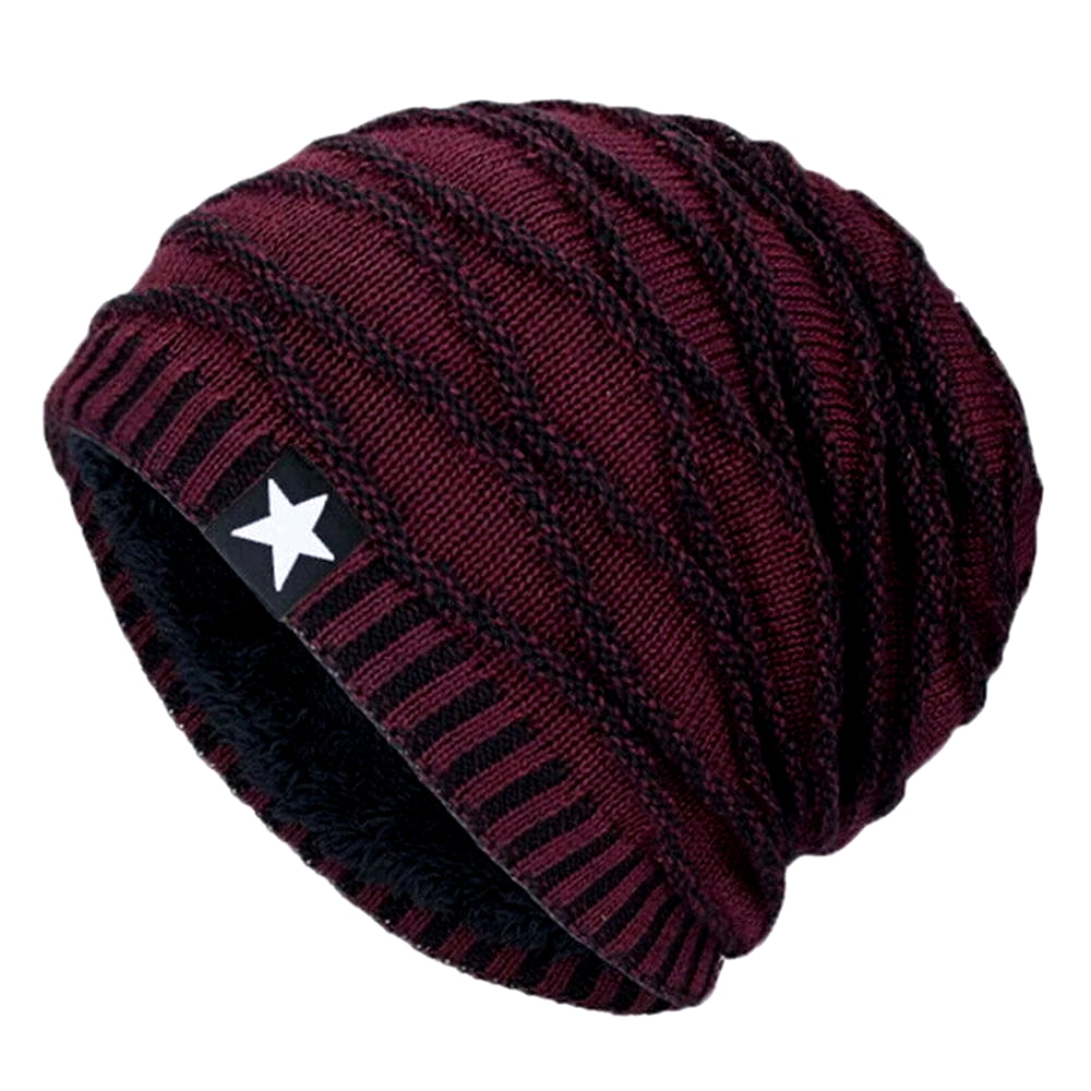 Winter Fleece Lined Warm Thermal Beanie Hat Ski Cap Knitted Cap Skullies Hat