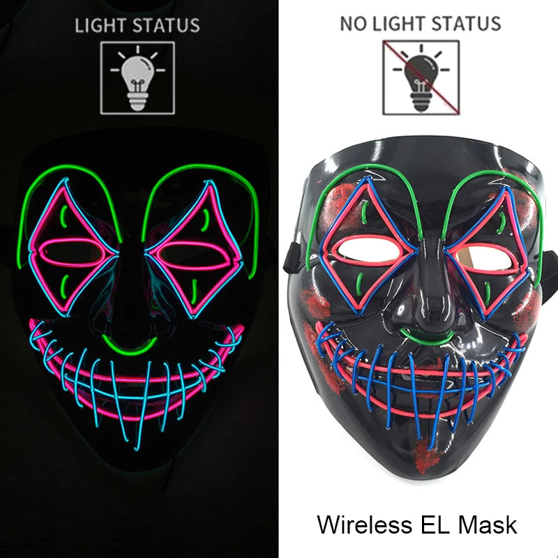 Wireless Halloween Neon LED Purge Mask Masque Masquerade Party Masks Light Grow in the Dark Horror Mask Glowing Masker