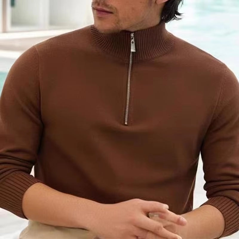 Fashion Solid Color Long Sleeve Knitted Jumper Tops Men Fall Casual Zipper Stand Collar Sweaters for Mens Knit Sweater Pullovers