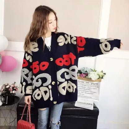 Knit Tops for Woman Red Cardigan Women'S Sweater Anime Long Clothing Y2K Vintage Korean Fashion Cashmere 2024 Style Trend Korea