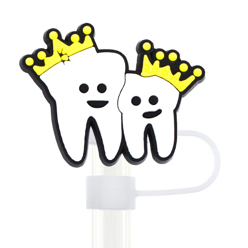 8PCS Cute Cartoon Tooth Straw Covers Cap Compatible with Stanley or any 10mm Straw