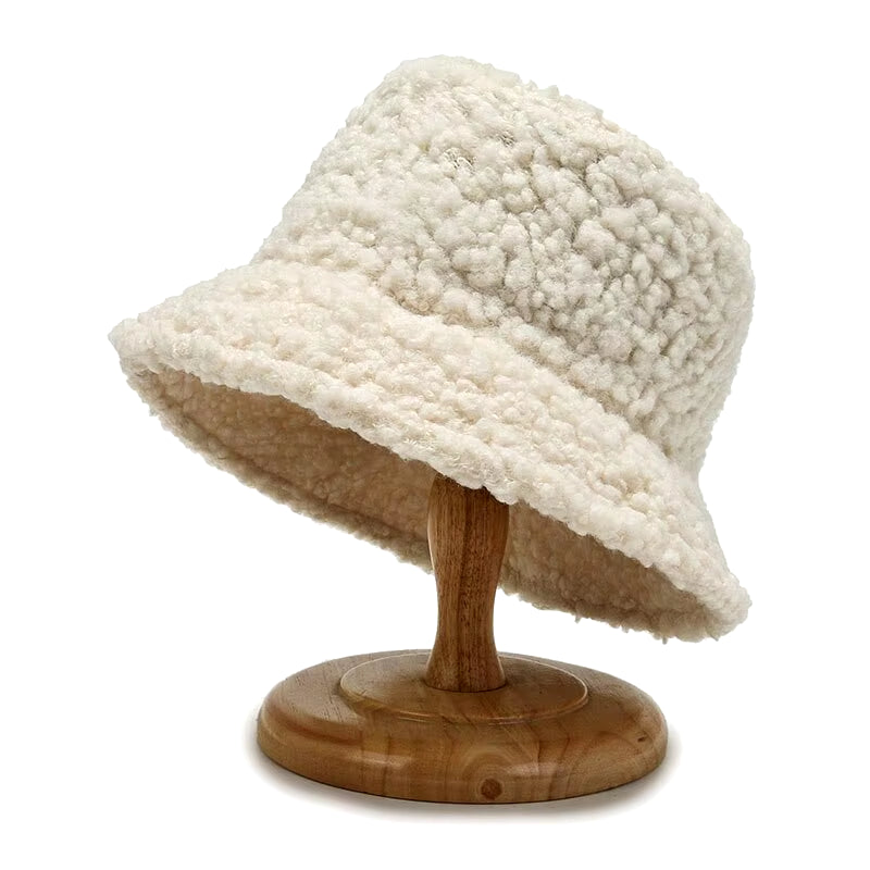 Unisex Harajuku Bucket Hat Solid Men Fishing Fisherman Hat Autumn Winter Lamb Wool Outdoor Warm Panama Cap for Women