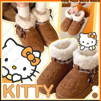 Sanrio Hello Kitty Snow Boots Anime Women Y2K Snow Boots Cute Warm Cotton Shoes Winter Non Slip Short Boot Christmas Gift