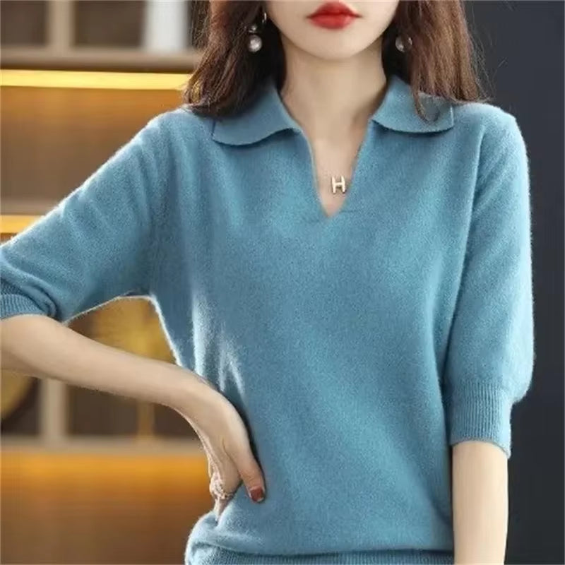 2024 New Women Knitted Sweaters Autumn Winter Warm Clothing Fashion Casual Sweater Long Sleeve Jumper V-Neck Loose Pullovers Top