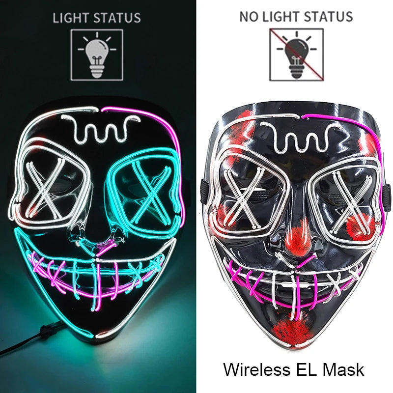 Wireless Halloween Neon LED Purge Mask Masque Masquerade Party Masks Light Grow in the Dark Horror Mask Glowing Masker