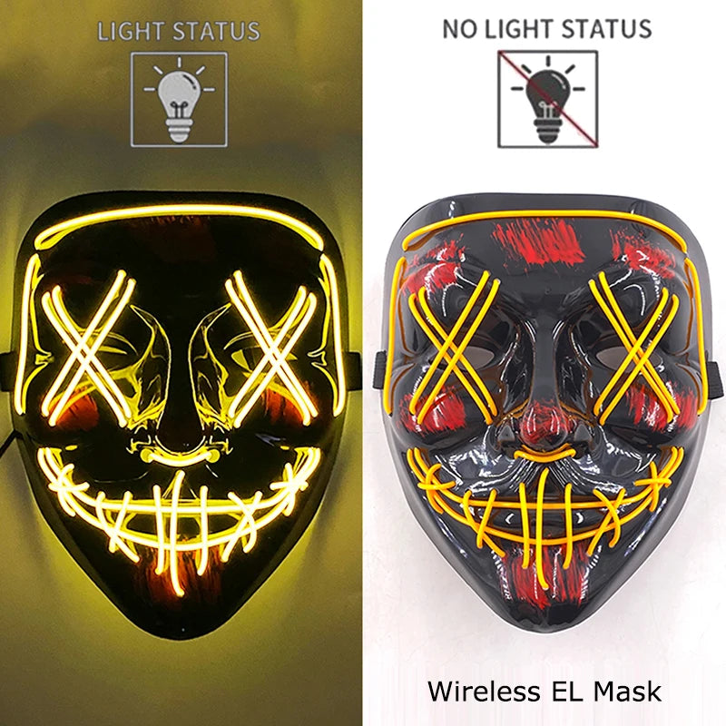 Wireless Halloween Neon LED Purge Mask Masque Masquerade Party Masks Light Grow in the Dark Horror Mask Glowing Masker