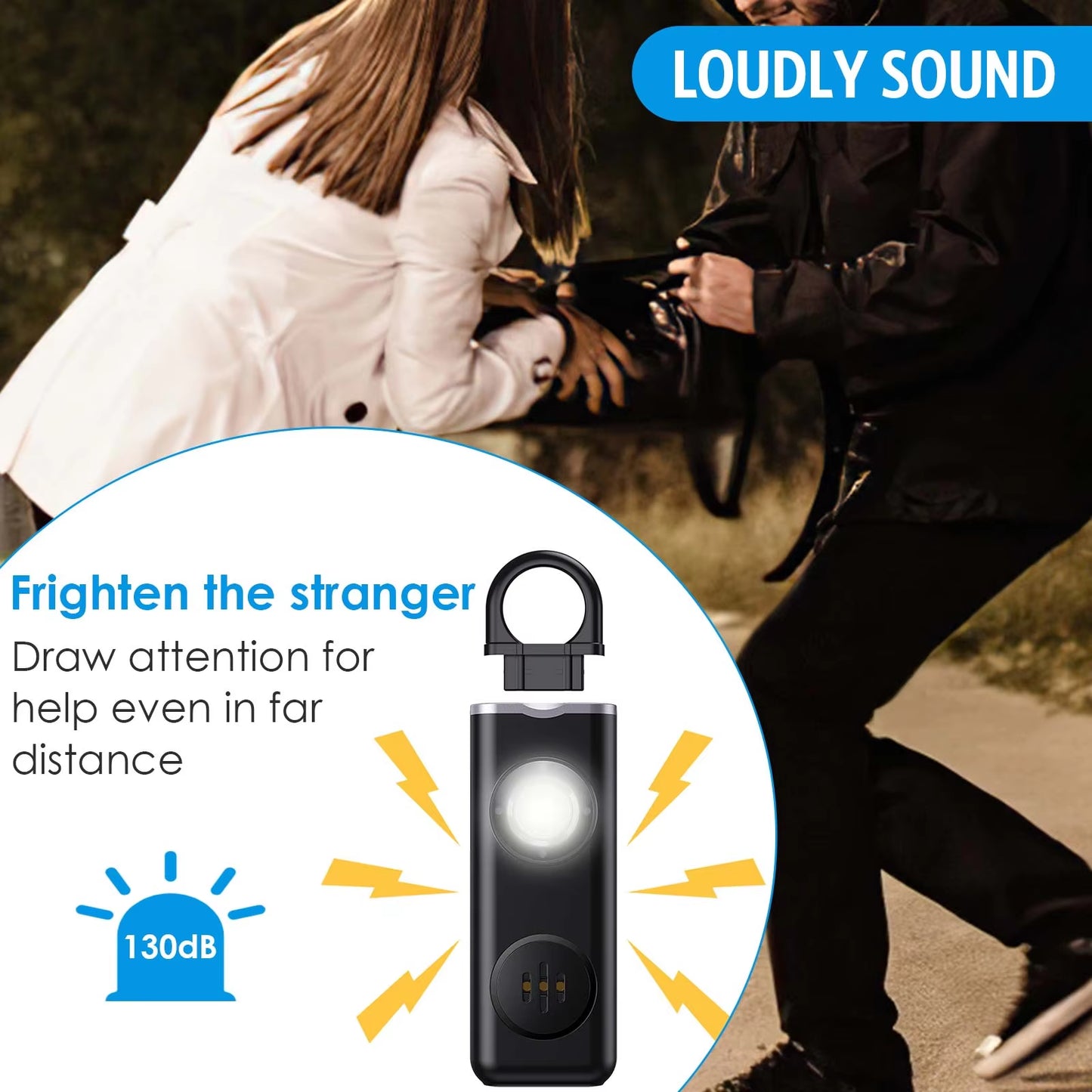 Personal Alarm Keychain 130Db Siren with Strobe Light