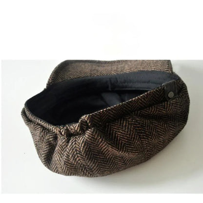 Stylish Wool Blend Herringbone Casual Newsboy Flat Cap