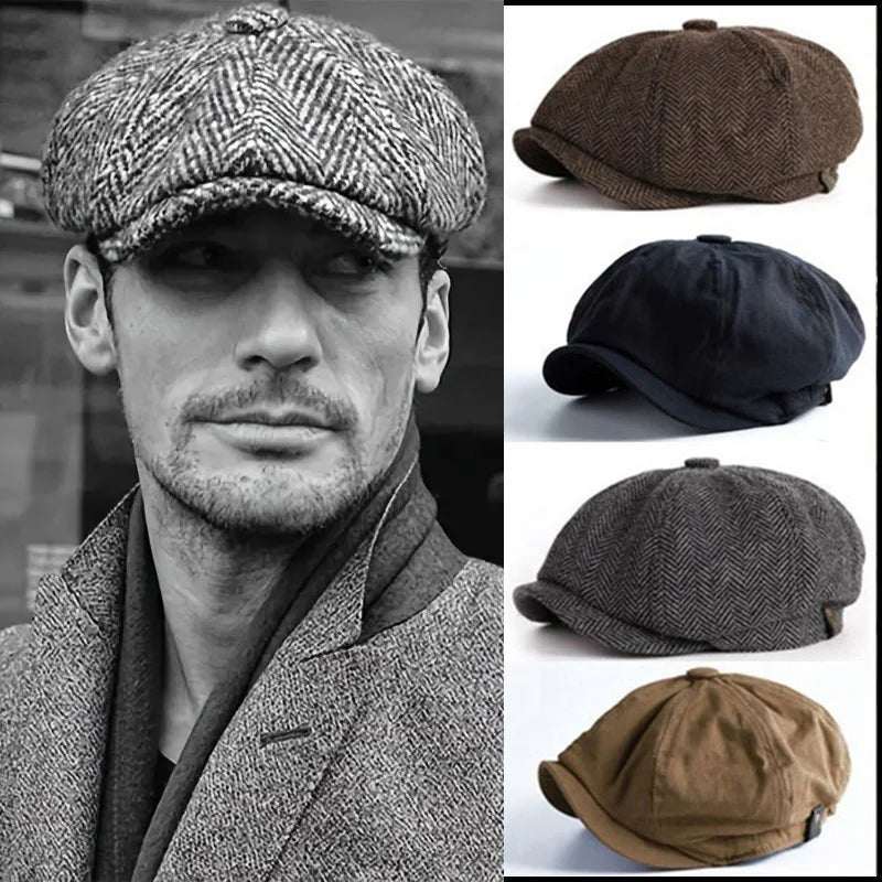 Stylish Wool Blend Herringbone Casual Newsboy Flat Cap