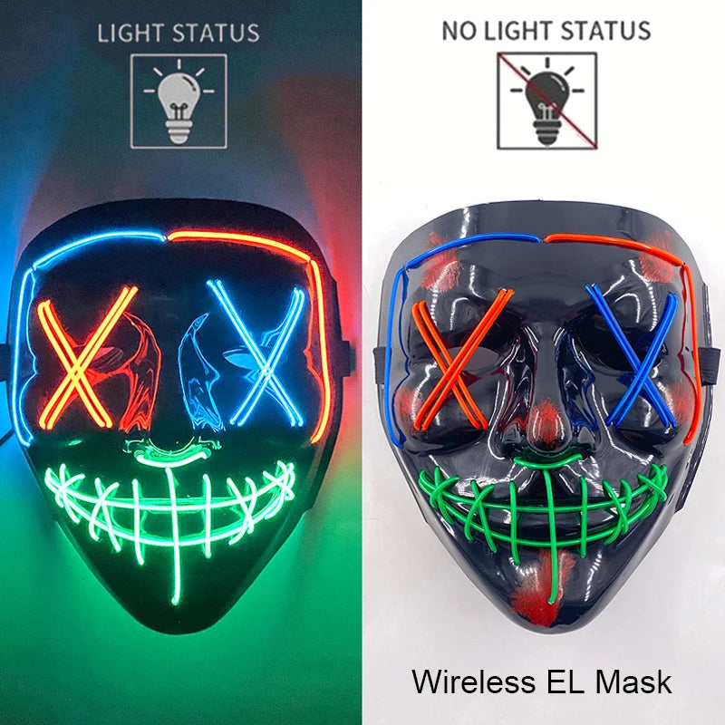 Wireless Halloween Neon LED Purge Mask Masque Masquerade Party Masks Light Grow in the Dark Horror Mask Glowing Masker