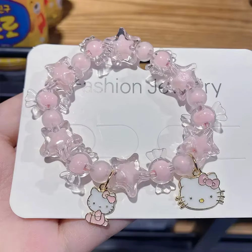 Kawaii Bracelet Y2K Hellokittys Crystal Bracelet Melody Kuromi Cinnamoroll Bracelets for Girls Ornaments Couple Friend Gift