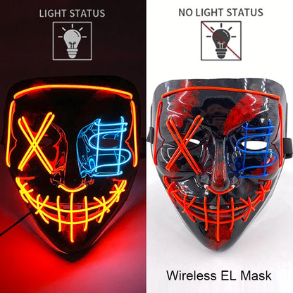 Wireless Halloween Neon LED Purge Mask Masque Masquerade Party Masks Light Grow in the Dark Horror Mask Glowing Masker