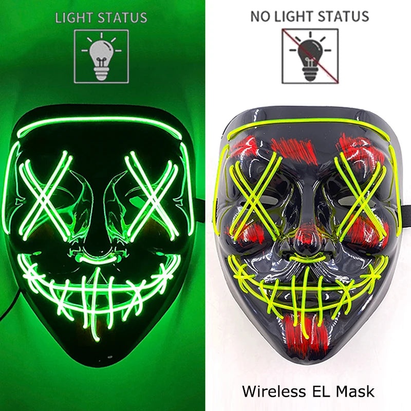 Wireless Halloween Neon LED Purge Mask Masque Masquerade Party Masks Light Grow in the Dark Horror Mask Glowing Masker