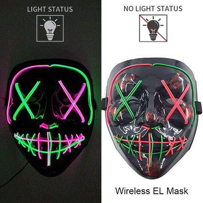 Wireless Halloween Neon LED Purge Mask Masque Masquerade Party Masks Light Grow in the Dark Horror Mask Glowing Masker