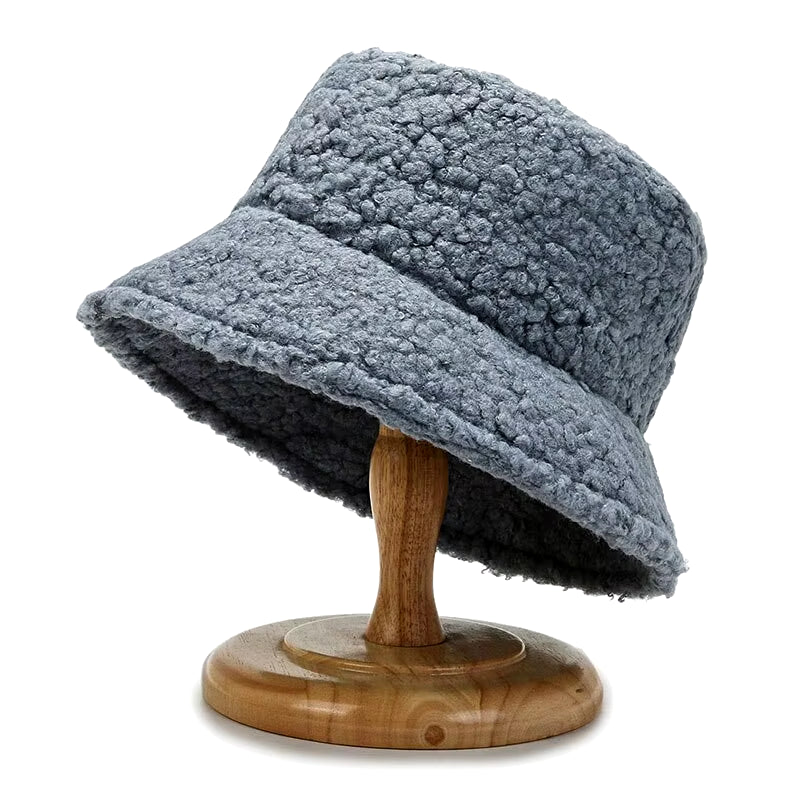 Unisex Harajuku Bucket Hat Solid Men Fishing Fisherman Hat Autumn Winter Lamb Wool Outdoor Warm Panama Cap for Women