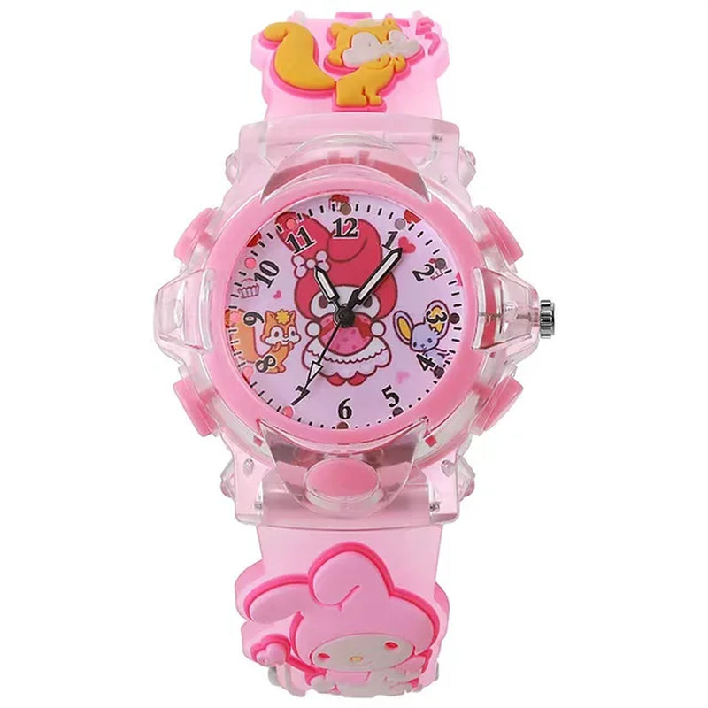 Watch Kawaii Melody Cinnamoroll Children LED Luminous Watch Kuromi Hello Kitty Student Wrist Watch Kids Birthday Gift Toy