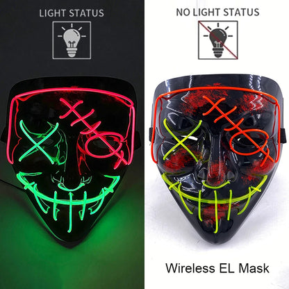 Wireless Halloween Neon LED Purge Mask Masque Masquerade Party Masks Light Grow in the Dark Horror Mask Glowing Masker