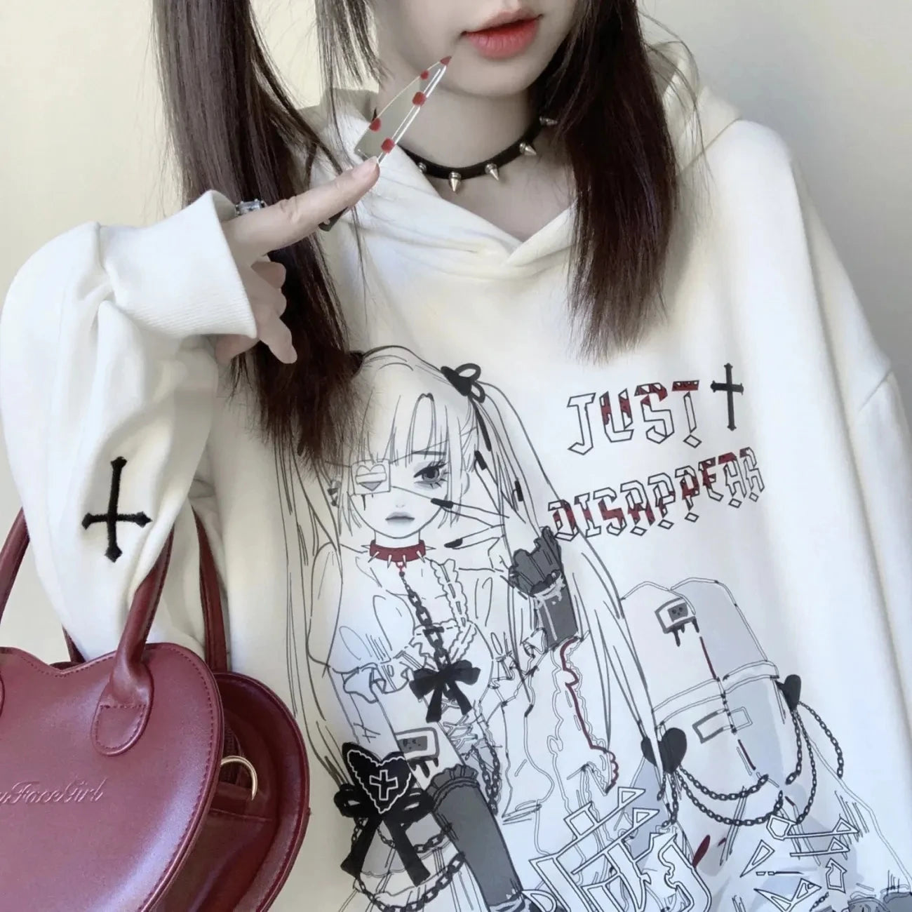 Harajuku Oversized Female Graphic Anime Hoodie Women Tops E Girl Kawaii Clothes Long Sleeved Top Sweatshirt Women Pullovers