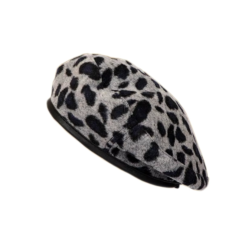 Women'S Leopard Print Hat Fashion Beret Vintage Hats Leopard Felt Hat Beanie Girls Cap French Berets with Adjustable Rope