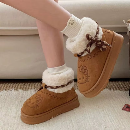 Sanrio Hello Kitty Snow Boots Anime Women Y2K Snow Boots Cute Warm Cotton Shoes Winter Non Slip Short Boot Christmas Gift