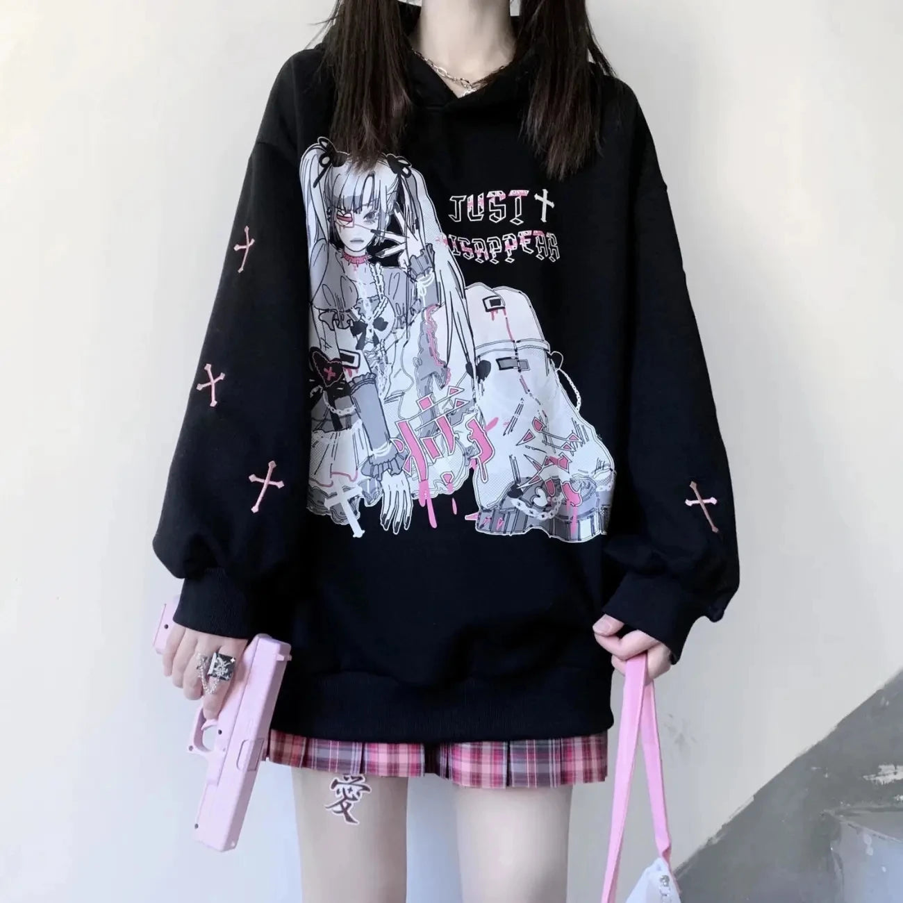 Harajuku Oversized Female Graphic Anime Hoodie Women Tops E Girl Kawaii Clothes Long Sleeved Top Sweatshirt Women Pullovers