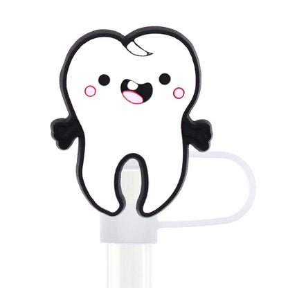 8PCS Cute Cartoon Tooth Straw Covers Cap Compatible with Stanley or any 10mm Straw