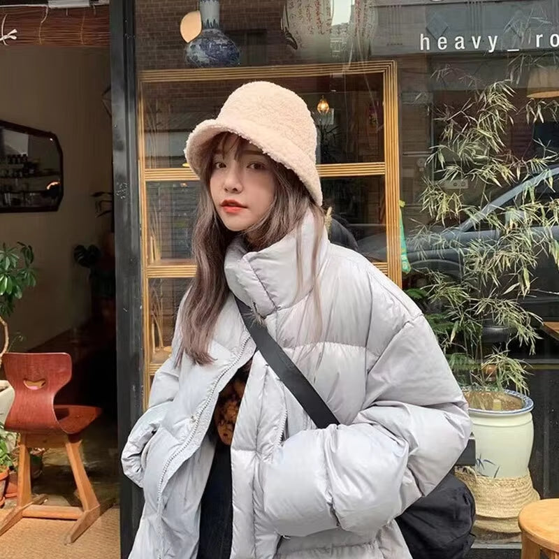Unisex Harajuku Bucket Hat Solid Men Fishing Fisherman Hat Autumn Winter Lamb Wool Outdoor Warm Panama Cap for Women