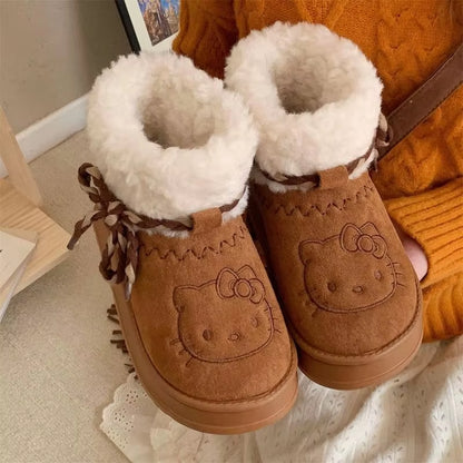 Sanrio Hello Kitty Snow Boots Anime Women Y2K Snow Boots Cute Warm Cotton Shoes Winter Non Slip Short Boot Christmas Gift